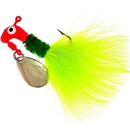 Road Runner Marabou Jig WSpinner, 18 Oz, Fluorescent RedGreenChartreuse Strip, Strip Card 1003-011
